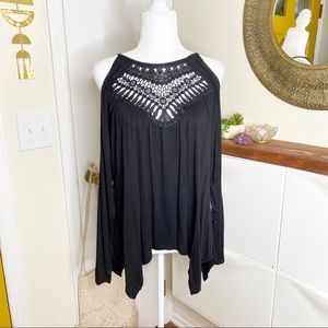 Miholl M Boho Cold Shoulder Crochet top